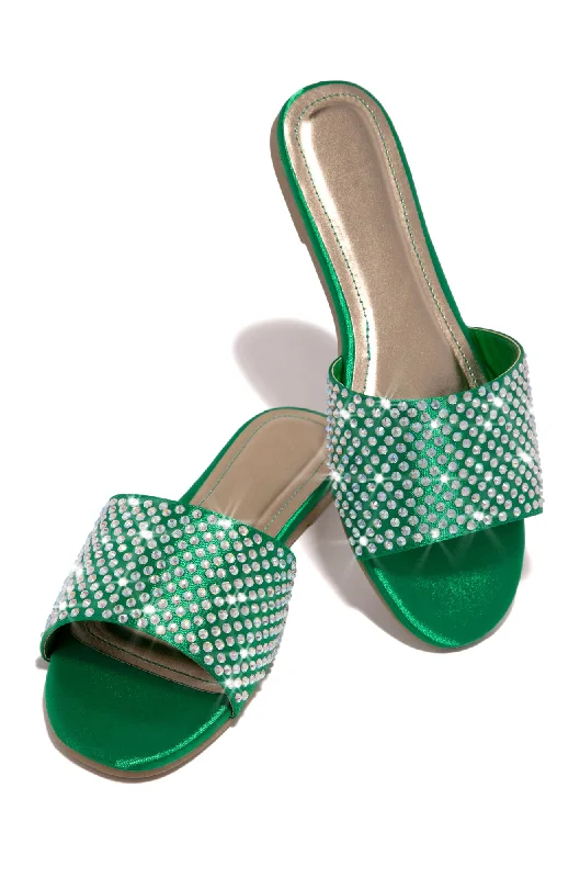 Women's Ankle - Strap Sandals with a Block Heel in Red for a Sophisticated StyleUla Embellished Slip On Sandals - Green
