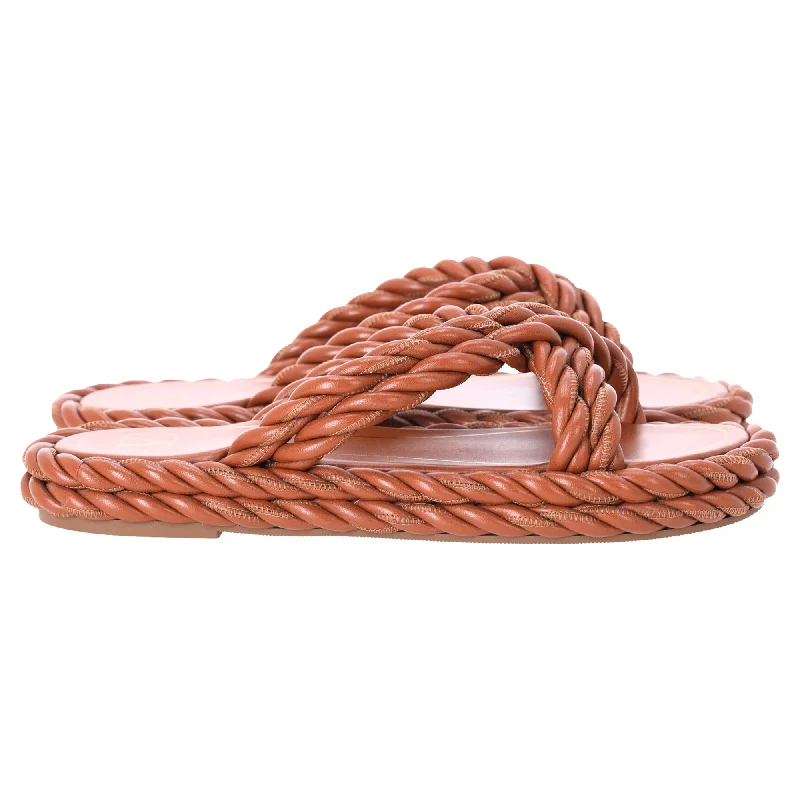 Women's Sandals with a Floral - Printed Upper in Pink for a Feminine Spring LookValentino The Rope Twisted Strap Sandals in Brown Leather