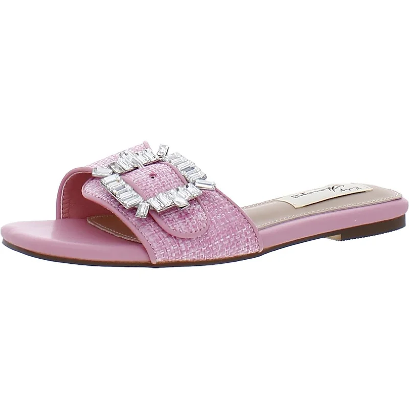 Women's Flat Slide Sandals with a Memory Foam Insole in White for All - Day ComfortVintage Havana Womens Harper Faux Leather Rhinestone Slide Sandals