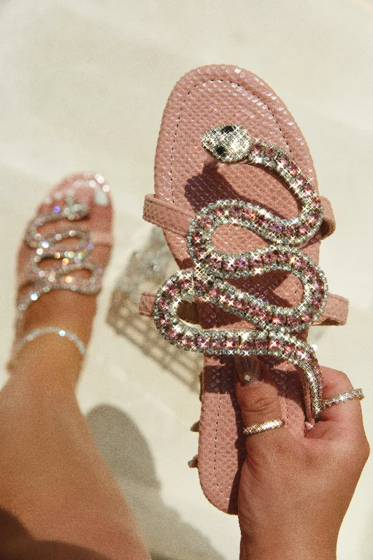 Waterproof Women's Rubber Beach Sandals with Arch Support in Blue for Water ActivitiesWild One Snake Embellished Sandals - Pink