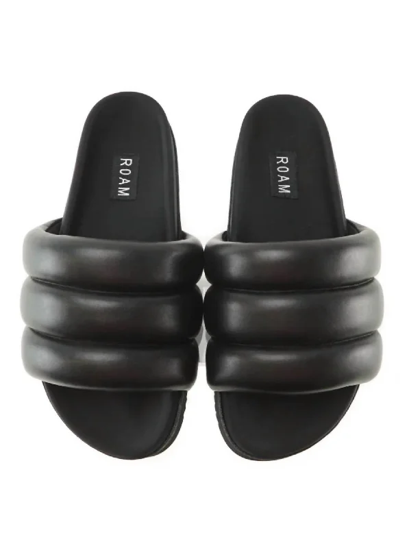 Women's Thong Sandals with a Beaded Design in Multicolor for a Beachy AestheticWomen Puffy Slides In Black