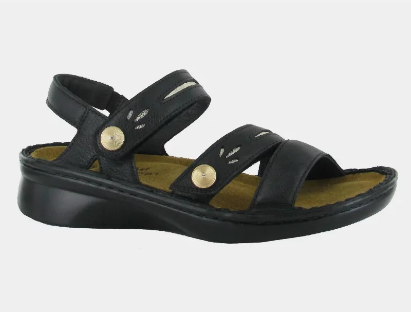 Sustainable Women's Recycled Material Sandals in Beige for Eco - Conscious ShoppersWomen's Cadence Leather Sandal In Soft Black/radiant Gold