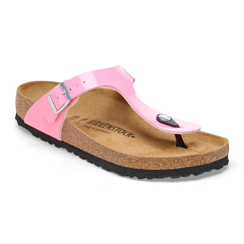 Women's Ankle - Strap Sandals with a Block Heel in Red for a Sophisticated StyleWomen's Gizeh Birko-Flor Patent Sandals In Patent Candy Pink/black
