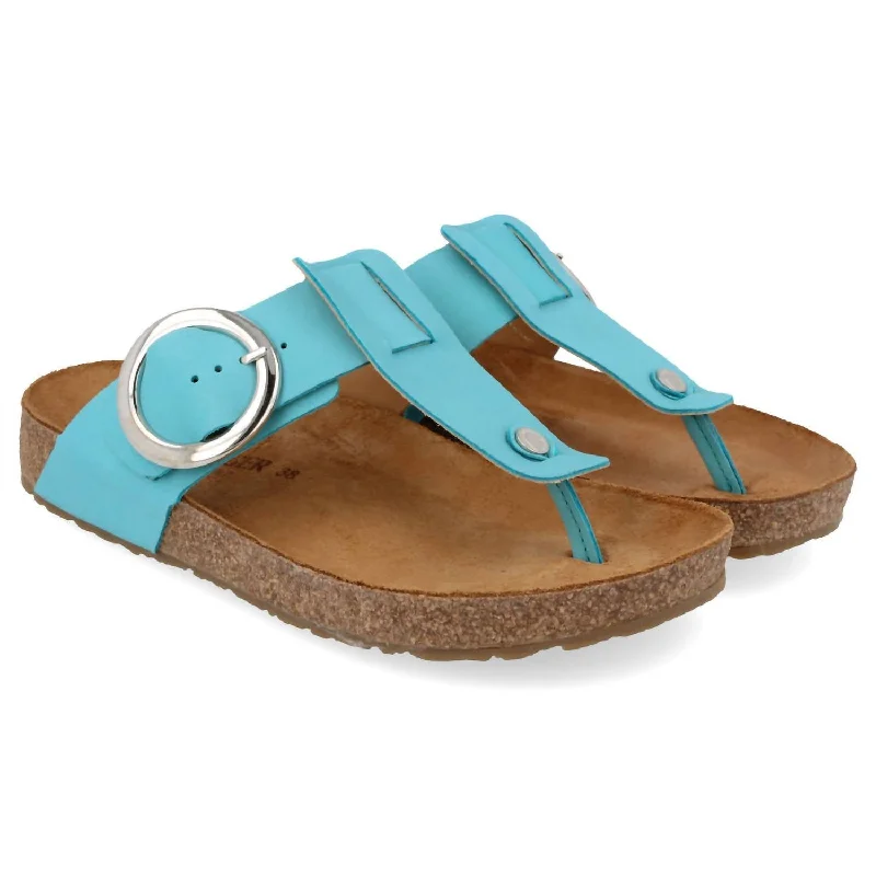 Women's Sandals with a Glitter - Coated Strap in Gold for a Sparkly Summer OutfitWomen's Round Buckle Corinna Sandal In Turquoise