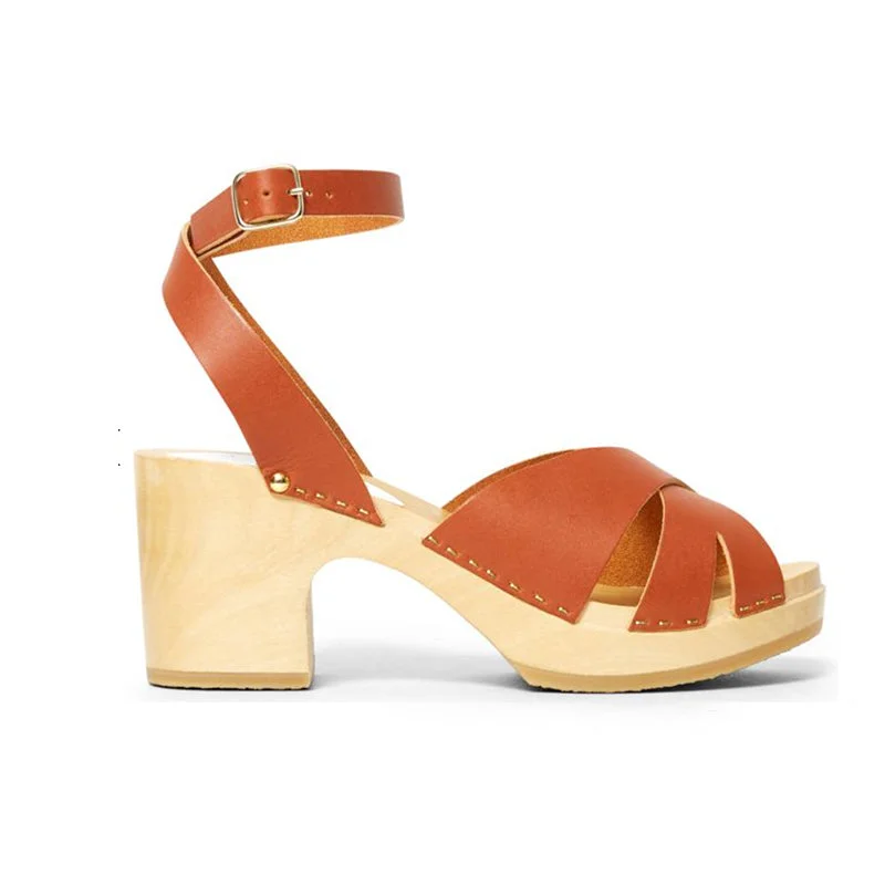 Adjustable Strap Women's Sandals with a Padded Heel in Pink for a Custom FitYOUYOU Ybiza Caramel Leather Sabots Sandals
