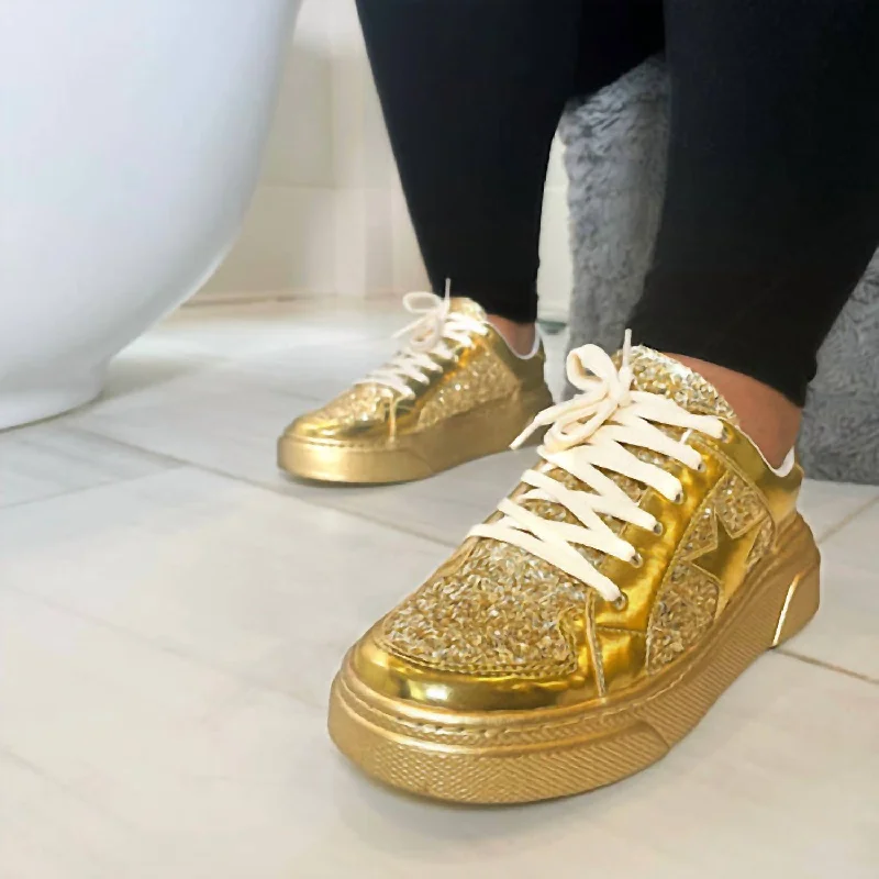 Lightweight Knit Women's Sneakers with Arch Support for All - Day ComfortEverything That Glitters Sneakers In Gold Lightweight Knit Women's Sneakers with Arch Support for All - Day ComfortEverything That Glitters Sneakers In Gold