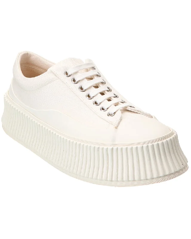 Chunky - Sole Women's Platform Sneakers in White for a Trendy Street Style LookJil Sander Canvas Sneaker Chunky - Sole Women's Platform Sneakers in White for a Trendy Street Style LookJil Sander Canvas Sneaker