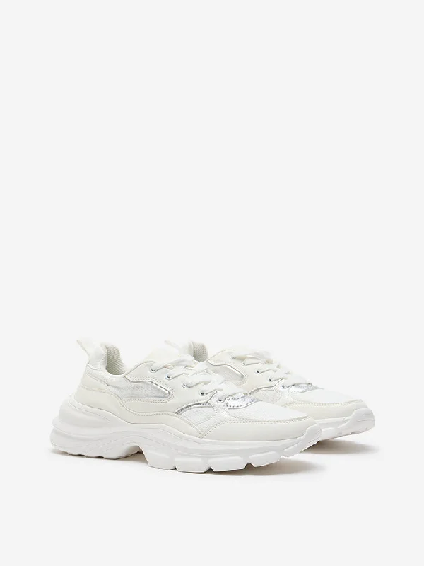 Lightweight Knit Women's Sneakers with Arch Support for All - Day ComfortLUNA BLU White Lace-Up Chunky Sneakers Lightweight Knit Women's Sneakers with Arch Support for All - Day ComfortLUNA BLU White Lace-Up Chunky Sneakers