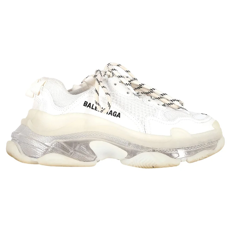 Women's Sneakers with Adjustable Straps for a Customized Fit During High - Impact ExercisesBalenciaga Clear Sole Triple S Sneakers in White Polyester Women's Sneakers with Adjustable Straps for a Customized Fit During High - Impact ExercisesBalenciaga Clear Sole Triple S Sneakers in White Polyester