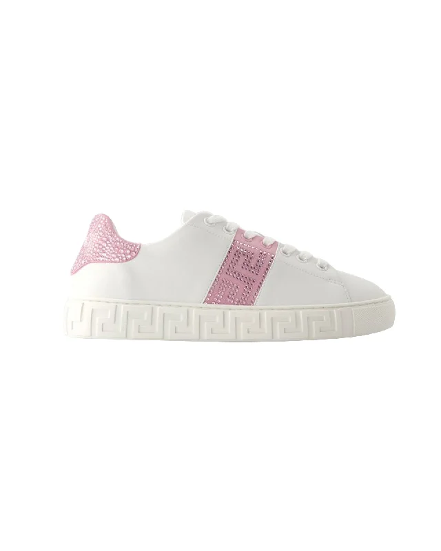 Lightweight Knit Women's Sneakers with Arch Support for All - Day ComfortLa Greca Sneakers - Versace - Leather - White/Pink Lightweight Knit Women's Sneakers with Arch Support for All - Day ComfortLa Greca Sneakers - Versace - Leather - White/Pink