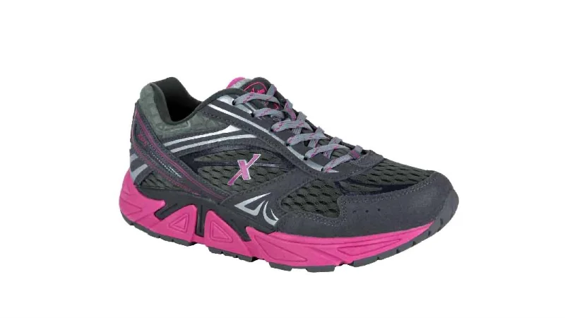 Water - Resistant Women's Hiking Sneakers with Traction Outsoles for Outdoor AdventuresLadies Genesis Extra Wide Sneakers In Graphite/magenta Water - Resistant Women's Hiking Sneakers with Traction Outsoles for Outdoor AdventuresLadies Genesis Extra Wide Sneakers In Graphite/magenta