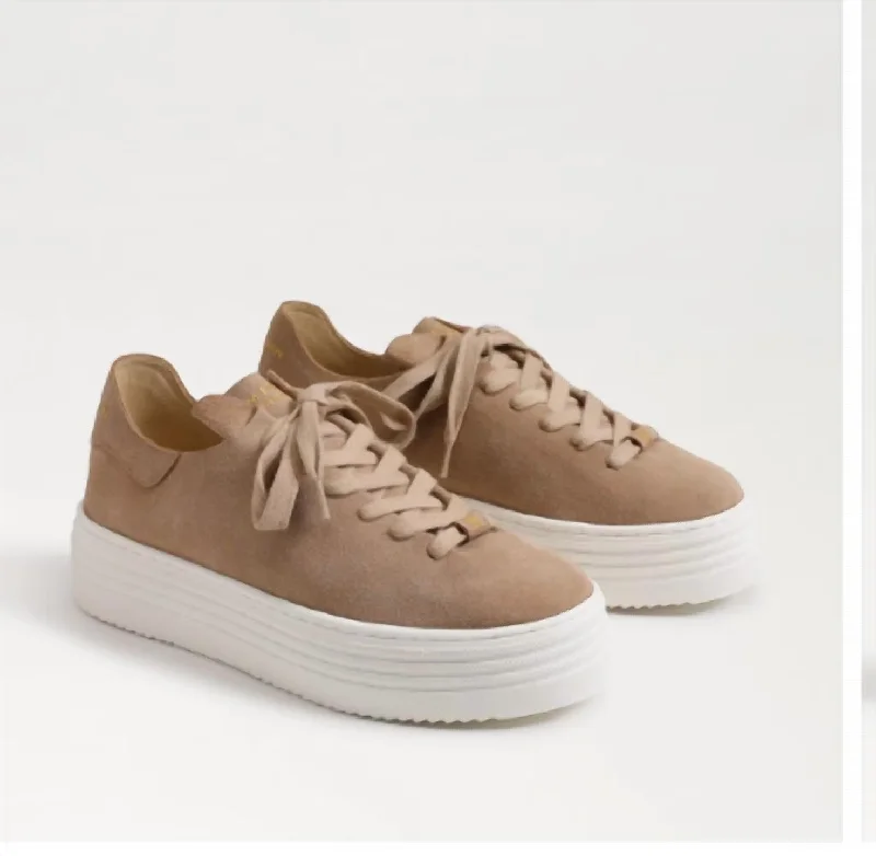 Women's Sneakers with Hidden Wedges for a Subtle Height Boost and Added StylePippy Lace Up Platform Sneaker In Taupe Suede Women's Sneakers with Hidden Wedges for a Subtle Height Boost and Added StylePippy Lace Up Platform Sneaker In Taupe Suede