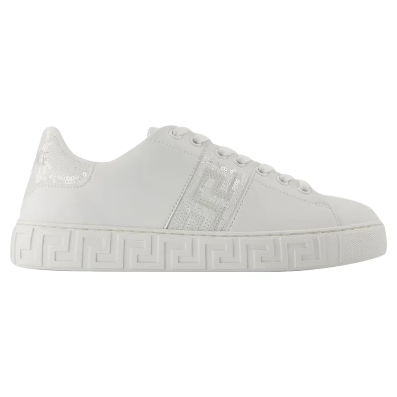 Women's Sneakers with Hidden Wedges for a Subtle Height Boost and Added StyleSneakers - Versace - Cotton - White Women's Sneakers with Hidden Wedges for a Subtle Height Boost and Added StyleSneakers - Versace - Cotton - White