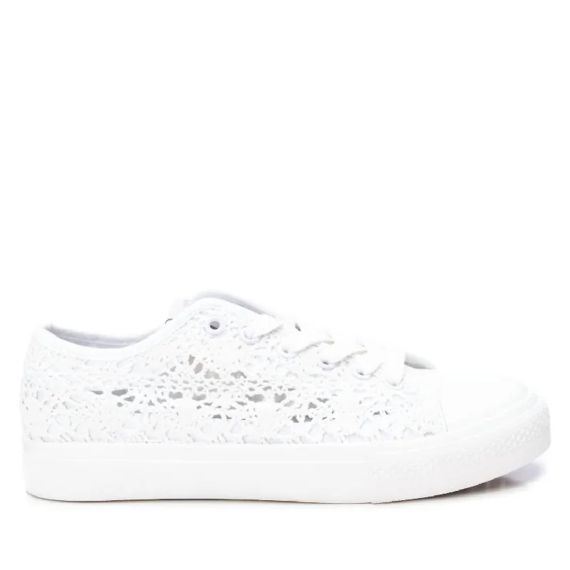 Women's Sneakers with Hidden Wedges for a Subtle Height Boost and Added StyleWomen's Crochet Lace-Up Sneakers In White Women's Sneakers with Hidden Wedges for a Subtle Height Boost and Added StyleWomen's Crochet Lace-Up Sneakers In White