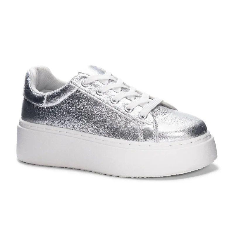 Chunky - Sole Women's Platform Sneakers in White for a Trendy Street Style LookWomen's Record Sneaker In Silver Metallic Chunky - Sole Women's Platform Sneakers in White for a Trendy Street Style LookWomen's Record Sneaker In Silver Metallic